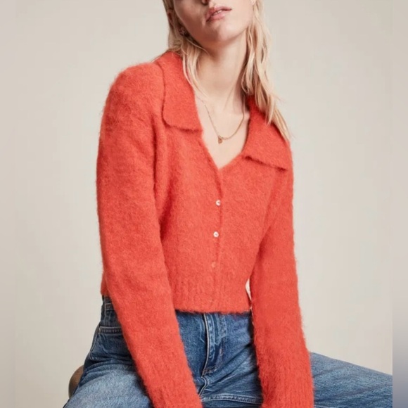 All Saints Alpaca Ork Cardigan Sweater in Lava Red - Picture 12 of 13